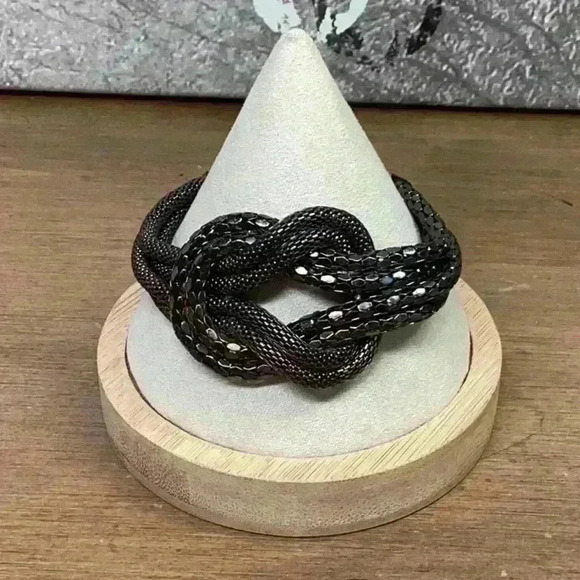 Bracelet Black Metal Mesh with Twists Vintage - Picture 1 of 4